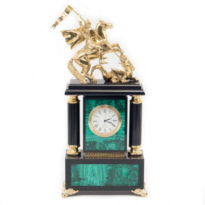 Часы из натурального малахита &quot;Георгий Победоносец&quot;