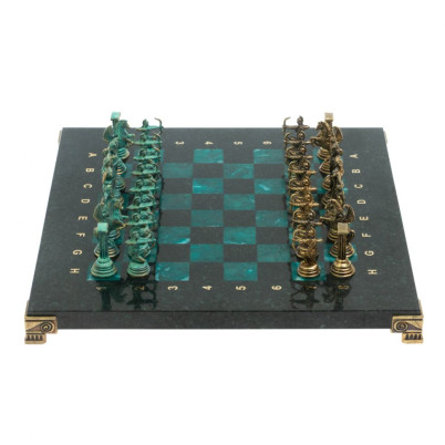 Шахматы &quot;Римские лучники&quot; фигуры бронза / патина 28х28 см из змеевика