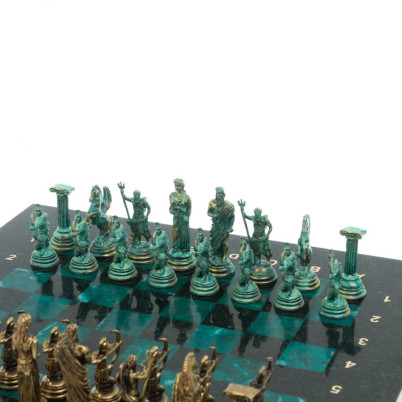 Шахматы &quot;Римские лучники&quot; фигуры бронза / патина 28х28 см из змеевика