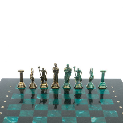 Шахматы &quot;Римские лучники&quot; фигуры бронза / патина 28х28 см из змеевика