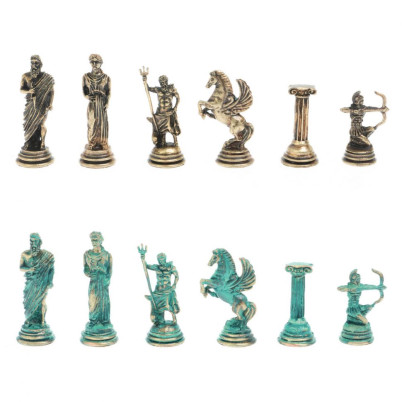 Шахматы &quot;Римские лучники&quot; фигуры бронза / патина 28х28 см из змеевика