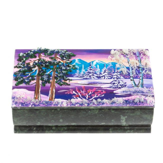 Шкатулка &quot;Купюра. Зима&quot; из шабровского змеевика 18х9,5х7 см