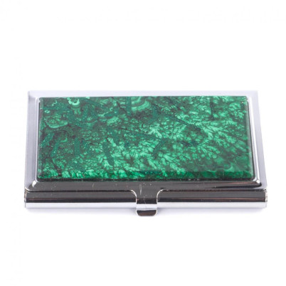 Карманная визитница из камня малахит цвет серебро