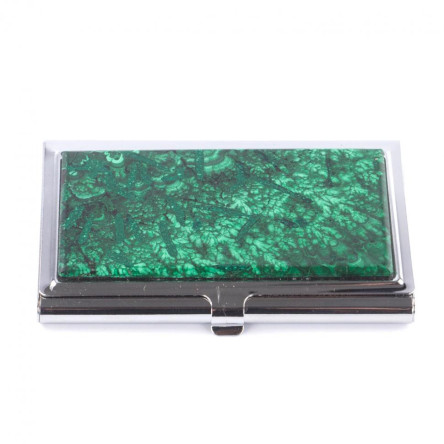 Карманная визитница из камня малахит цвет серебро