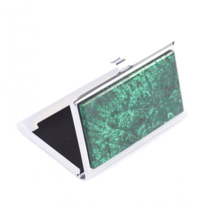 Карманная визитница из камня малахит цвет серебро