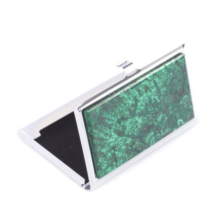 Карманная визитница из камня малахит цвет серебро