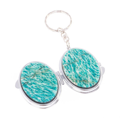 Складное зеркало брелок из амазонита овальное