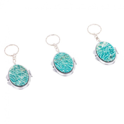 Складное зеркало брелок из амазонита овальное