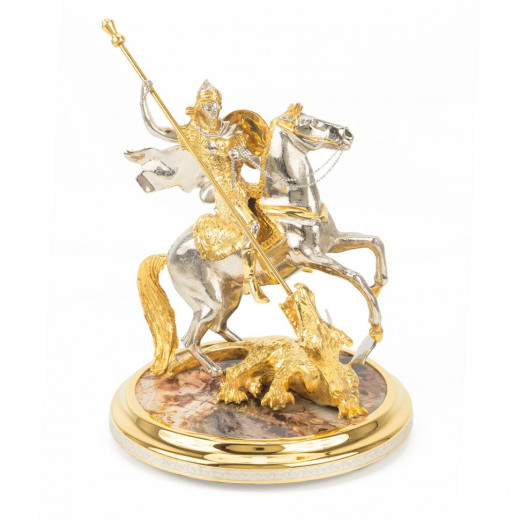 Бронзовая статуэтка "Георгий Победоносец" на подставке из яшмы в подарочной коробке —