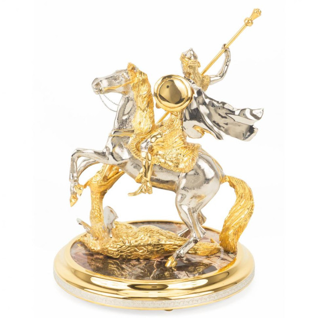Бронзовая статуэтка "Георгий Победоносец" на подставке из яшмы в подарочной коробке