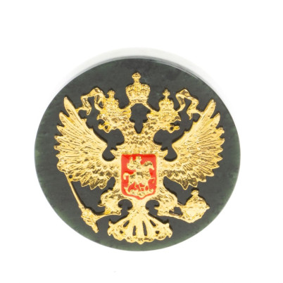 Настольная подставка из нефрита и мрамора &quot;Герб РФ&quot; 8,5х2,5х8,5 см