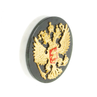 Настольная подставка из нефрита и мрамора &quot;Герб РФ&quot; 8,5х2,5х8,5 см