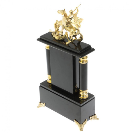 Каменные часы с бронзовым литьем "Георгий Победоносец" офиокальцит