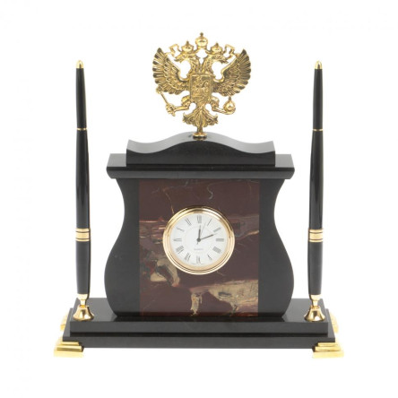 Настольные часы "Герб России" из яшмы