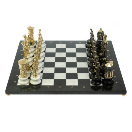 Шахматы подарочные "Железнодорожники" из бронзы и мрамора доска 48х48 см