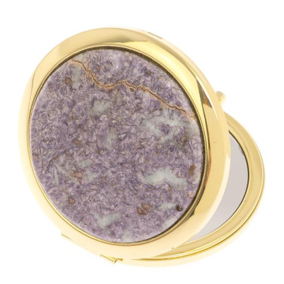 Карманное зеркальце камень лепидолит золото