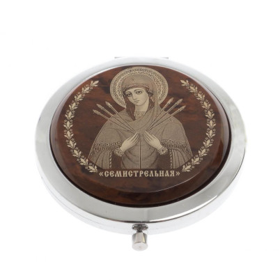 Зеркало с иконой &quot;Семистрельная&quot; из коричневого обсидиана