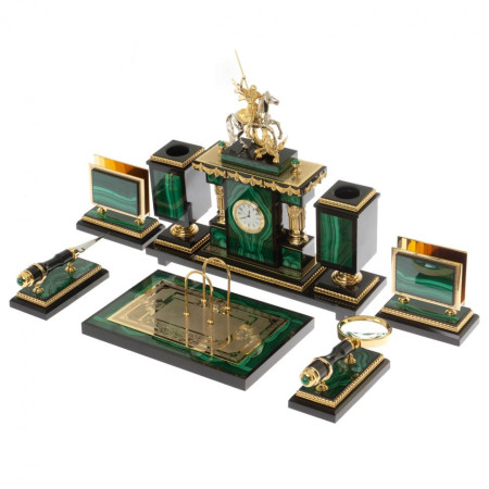 Письменный набор &quot;Георгий Победоносец&quot; из малахита Златоуст