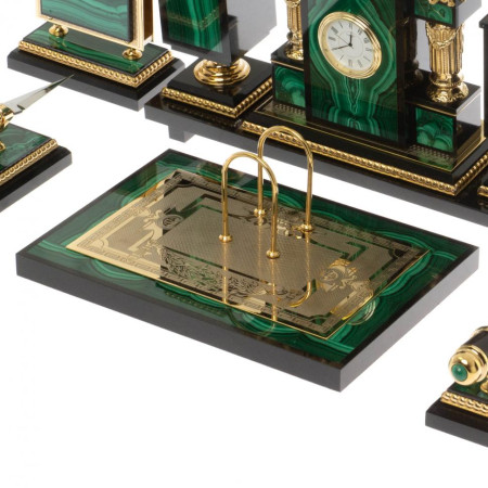 Письменный набор &quot;Георгий Победоносец&quot; из малахита Златоуст