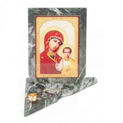 Икона с подсвечником Казанская средняя из змеевика 12х12х13 см