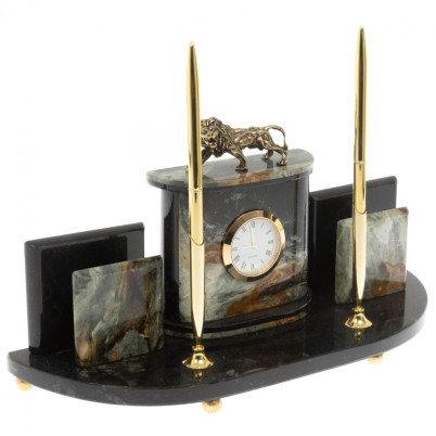 Настольный прибор &quot;Лев&quot; из офиокальцита