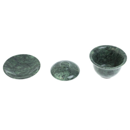 Гайвань из камня змеевик на блюдце 9,5х9,5х8,5 см