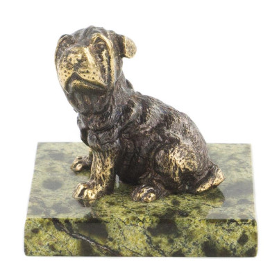 Статуэтка из бронзы и змеевика &quot;Собачка средняя №10&quot;