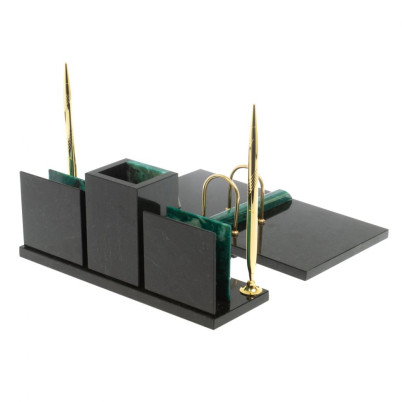 Настольный набор &quot;Офисный&quot; с гербом РФ камень змеевик