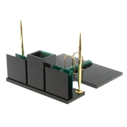 Настольный набор "Офисный" с гербом РФ камень змеевик