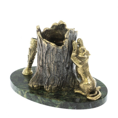 Карандашница-часы из бронзы "Барс" 14х9х10 см