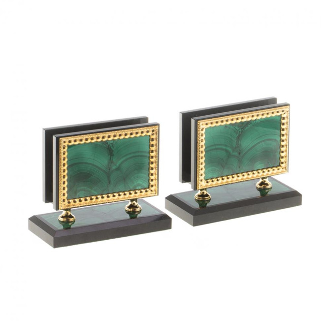 Настольный набор из малахита "Лев с шаром" с лампой