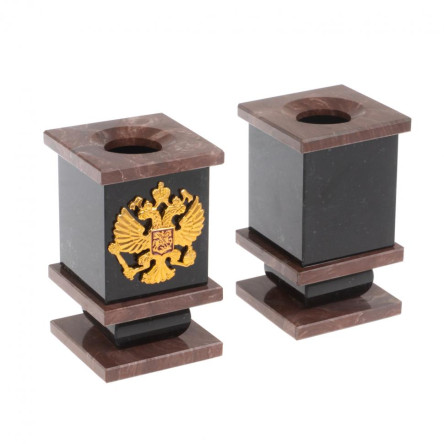 Настольный набор с гербом и флагом России камень лемезит