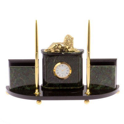 Настольный прибор &quot;Лев&quot; камень нефрит