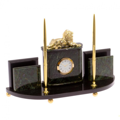 Настольный прибор &quot;Лев&quot; камень нефрит