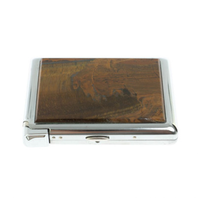 Портсигар на 20 сигарет с зажигалкой камень тигровый глаз