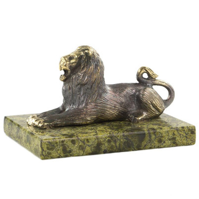 Бронзовая фигурка &quot;Лев лежит&quot; камень змеевик