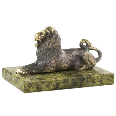 Бронзовая фигурка "Лев лежит" камень змеевик