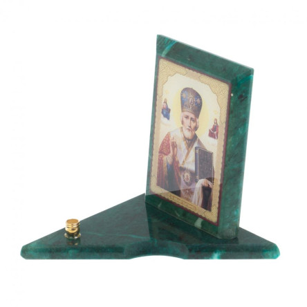 Икона с подсвечником Николай Чудотворец средняя из змеевика 12х12х13 см