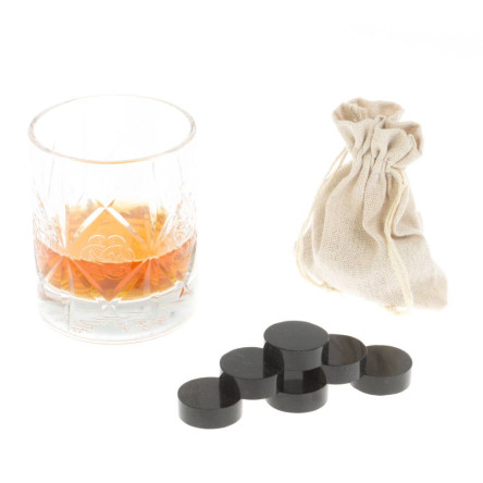 Камни для виски "Фишки" из черного змеевика 6 штук