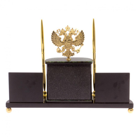 Настольный прибор "Герб России" камень нефрит