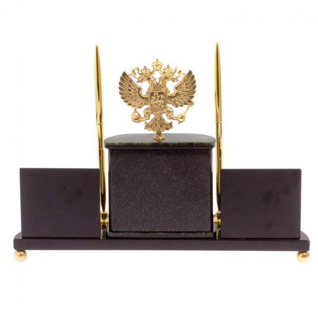 Настольный прибор "Герб России" камень нефрит