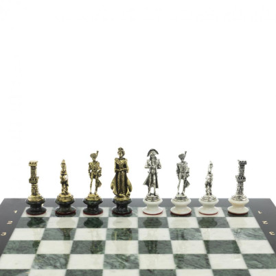 Шахматы "Отечественная война 1812 г." на подставках доска 40х40 см мрамор змеевик