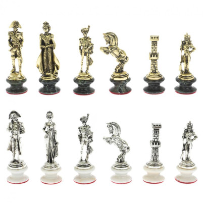 Шахматы "Отечественная война 1812 г." на подставках доска 40х40 см мрамор змеевик