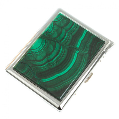 Портсигар на 10 сигарет с зажигалкой камень малахит