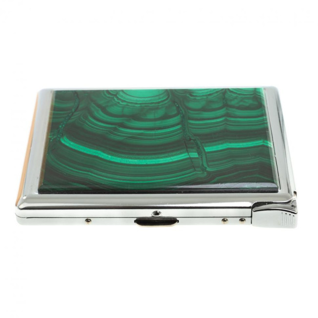 Портсигар на 10 сигарет с зажигалкой камень малахит