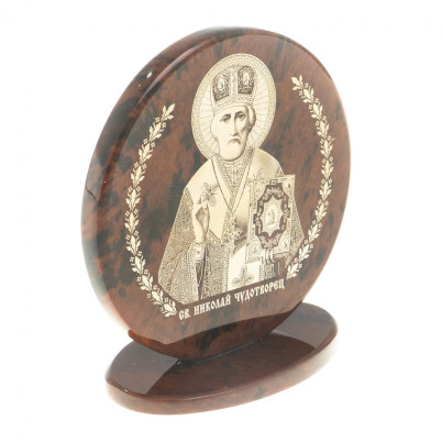 Икона настольная &quot;Св. Николай Чудотворец&quot; камень обсидиан 6х2,5х6,5 см