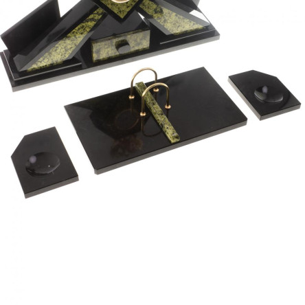 Письменный набор "Герб" с лотком для бумаг А4 и бюваром камень змеевик