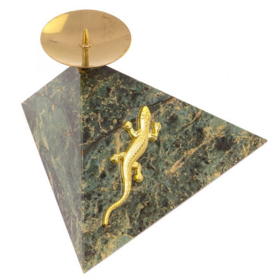 Подсвечник треугольный &quot;Ящерица на горке&quot; змеевик