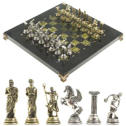 Шахматы "Олимпийские игры" доска 28х28 см из камня змеевик