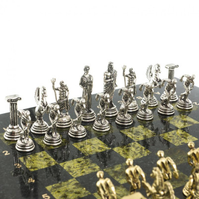 Шахматы "Олимпийские игры" доска 28х28 см из камня змеевик